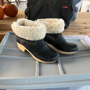 No. 6 black leather clog boots